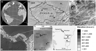 Studované lokality v České republice a v Panamě. Kredit: Weiss et al. (2019).
